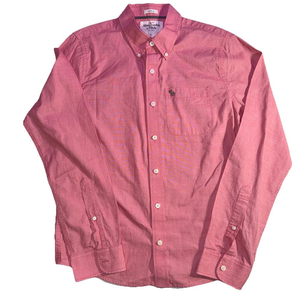 Abercrombie & Fitch Long Sleeve Muscle Pink Shirt Button Down Men Size Large